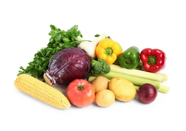 Verduras Frescas Maduras Sobre Fondo Blanco —  Fotos de Stock