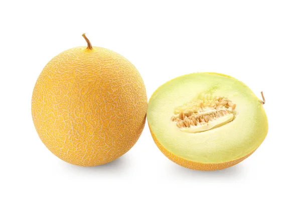 Söt Melon Med Hälften Vit Bakgrund — Stockfoto