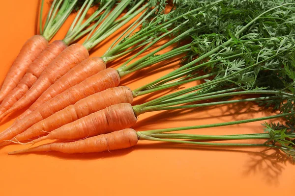 Fresh Carrots Leaves Orange Background — Stock Photo, Image