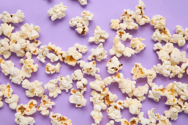 Tasty Popcorn Purple Background — Stock Photo, Image