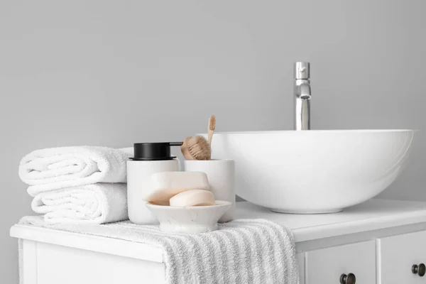 Sink Bowl Bath Accessories Table Light Bathroom — Stock Photo, Image