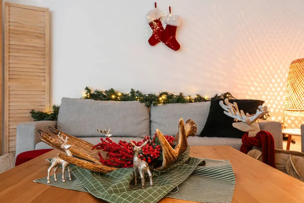 Antler Rowan Reindeers Table Living Room Decorated Christmas — Stock Photo, Image