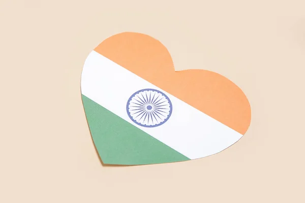 Indian Flag Shape Heart Beige Background — Stock Photo, Image
