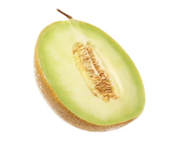 Die Hälfte Der Süßen Melone Auf Weißem Hintergrund — Stockfoto