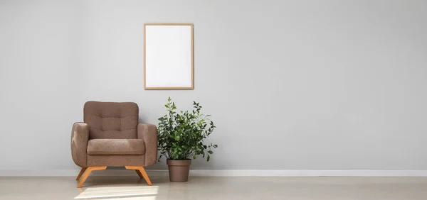 Cozy Armchair Houseplant Light Wall Banner Design — Stock Photo, Image