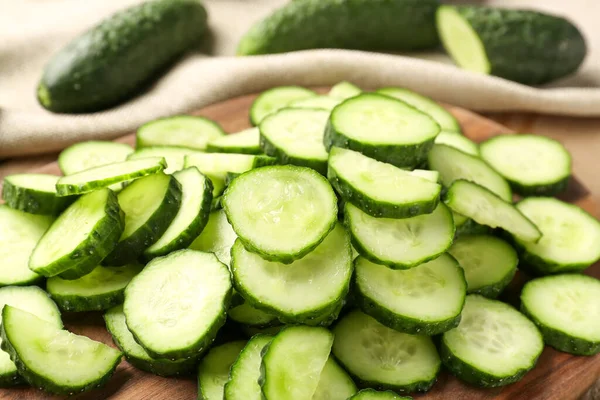 Pieces Fresh Cucumber Table Closeup — Stock Photo, Image