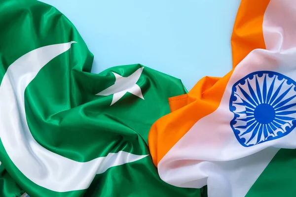 Banderas India Pakistán Sobre Fondo Azul —  Fotos de Stock