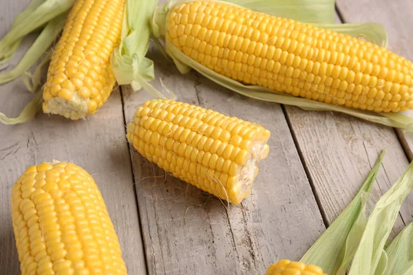 Fresh Corn Cobs Grey Wooden Background — Stock Photo, Image