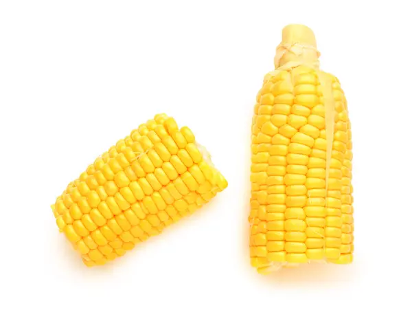 Vágott Friss Kukorica Cobs Fehér Háttér — Stock Fotó