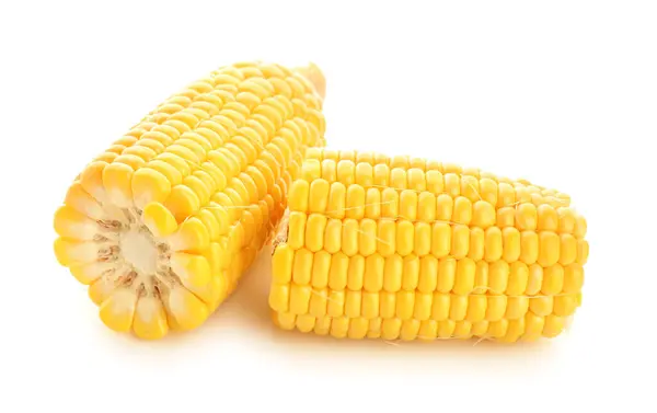 在白色背景上切下新鲜玉米芯 — 图库照片