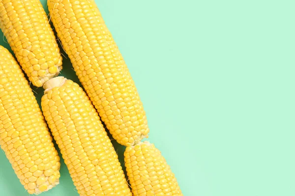 Fresh Corn Cobs Turquoise Background — Stock Photo, Image
