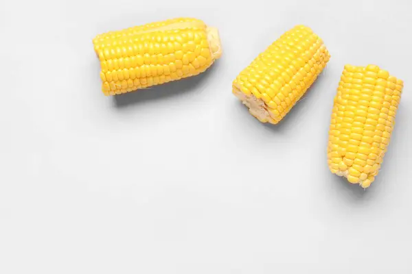Cut Fresh Corn Cobs Grey Background — Stock Photo, Image