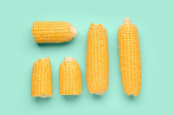 Fresh Corn Cobs Blue Background — Stock Photo, Image
