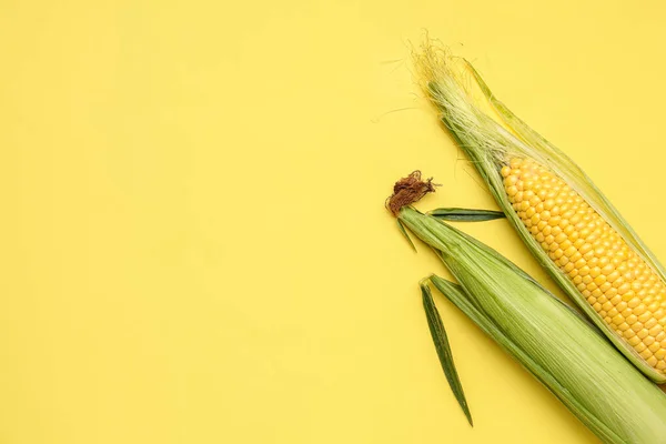 Свіжі Кукурудзяні Камери Жовтому Фоні — стокове фото