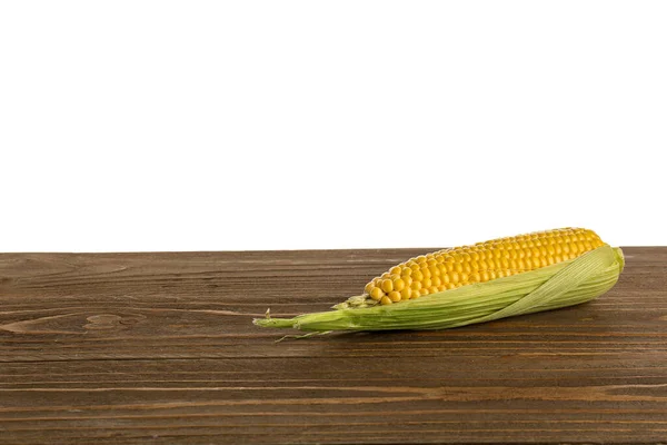 Fresh Corn Cob Wooden Table White Background — Stock Photo, Image