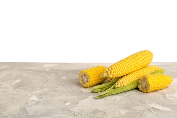 Fresh Corn Cobs Grey Table White Background — Stock Photo, Image