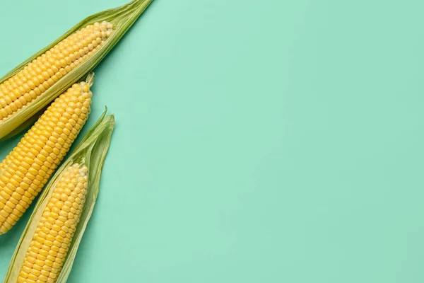 Świeże Kolby Kukurydzy Niebieskim Tle — Zdjęcie stockowe