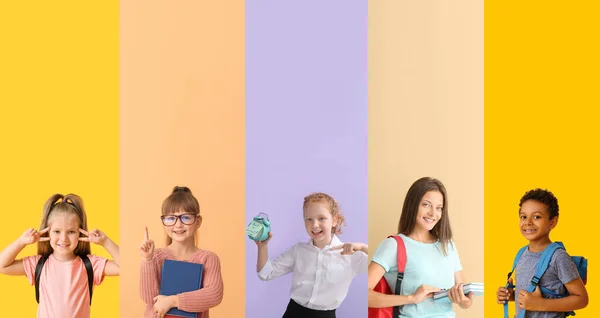 Renkli Arka Planda Bir Sürü Küçük Öğrenci — Stok fotoğraf