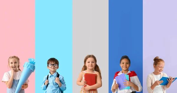Set Von Vielen Kleinen Studenten Auf Farbigem Hintergrund — Stockfoto