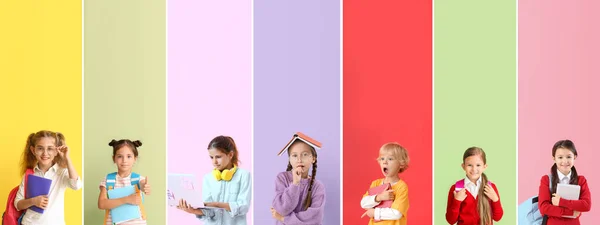 Множество Маленьких Студентов Цветном Фоне — стоковое фото