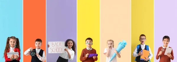 Zestaw Wielu Studentów Tle Koloru — Zdjęcie stockowe