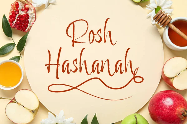 การ ดแสดงความย าหร Rosh Hasahanh ใหม ของเยาวชน บแอปเป งและดอกไม — ภาพถ่ายสต็อก