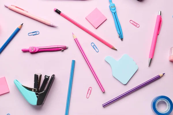 Composition Stationery Supplies Pink Background — Stock Photo, Image