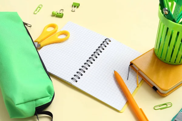 Notebook School Stationery Yellow Background — Stock Photo, Image