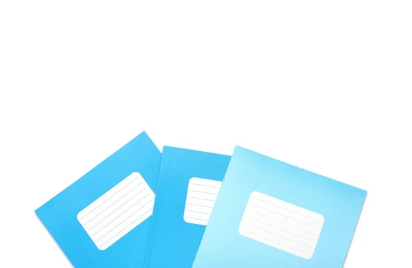 Diferentes Cuadernos Azules Aislados Sobre Fondo Blanco — Foto de Stock