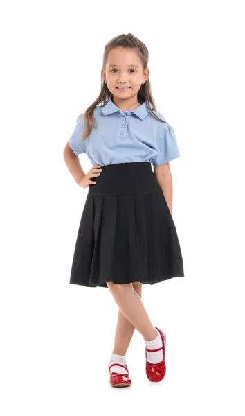 Little Schoolgirl White Background — Stock Photo, Image