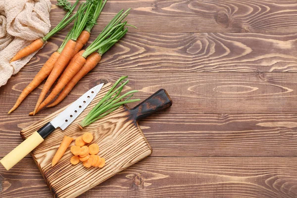 Tasty Fresh Carrot Board Wooden Background — Stock Photo, Image