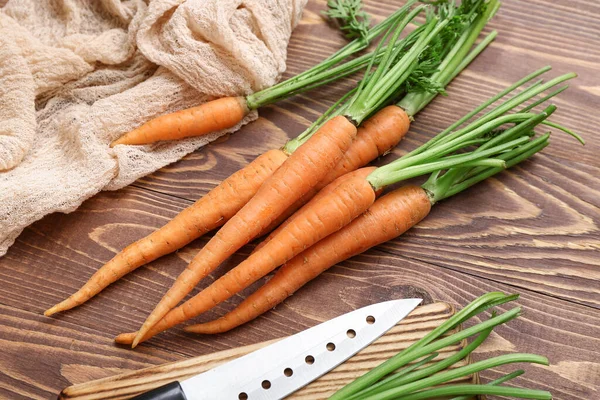 Tasty Fresh Carrots Wooden Background — Stock Photo, Image