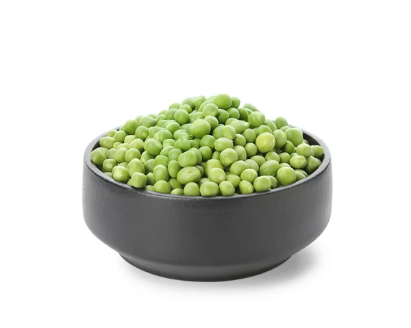碗在白色背景上的新鲜豌豆 — 图库照片