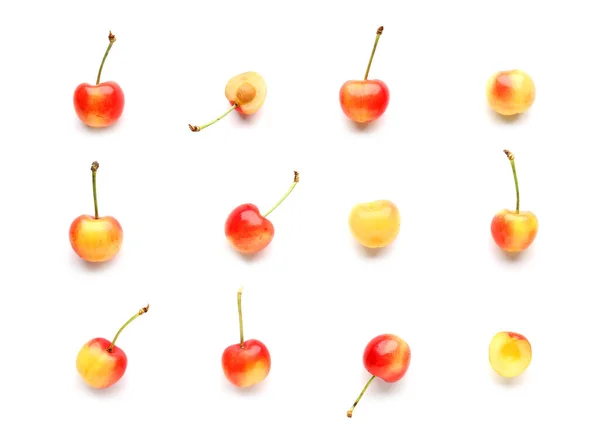 Sweet Yellow Cherries White Background — Stock Photo, Image