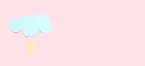 Паперова Хмара Блискавкою Рожевому Фоні Пробілом Тексту Концепція Прогнозу Погоди — стокове фото