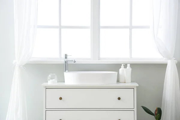 White Sink Bath Accessories Chest Drawers Window Room — Stock Photo, Image