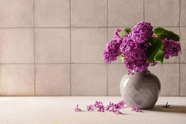 Vase Bouquet Beautiful Lilac Flowers Light Background — Stock Photo, Image