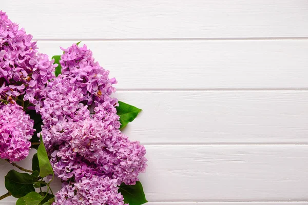 Beautiful Lilac Flowers Light Wooden Background — Stock Photo, Image