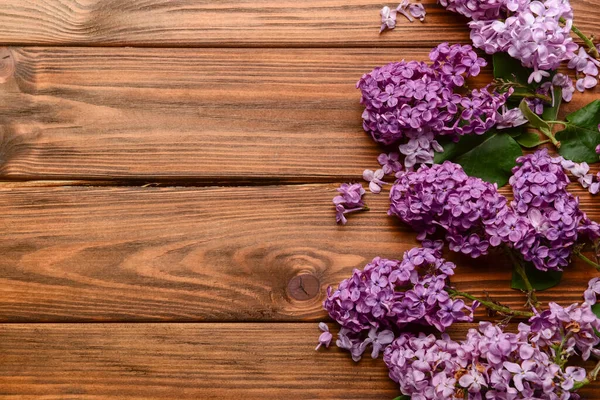 Beautiful Bright Lilac Flowers Wooden Background — Stock Photo, Image