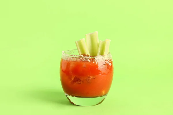 Glass Bloody Mary Celery Salt Green Background — Stock Photo, Image