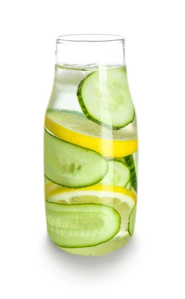 Bottle Lemonade Cucumber White Background — Stock Photo, Image