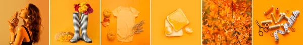 Collage Von Fotos Orangen Farben — Stockfoto