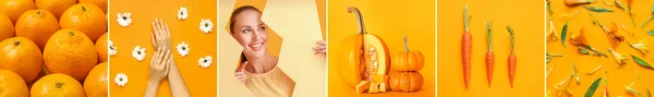 Collage Photos Orange Colors — Stock Photo, Image
