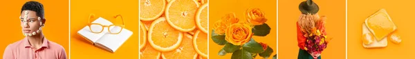 オレンジ色の写真のコラージュ — ストック写真