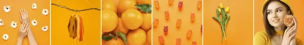 Koláž Fotografií Oranžových Barvách — Stock fotografie