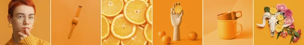 オレンジ色の写真のコラージュ — ストック写真
