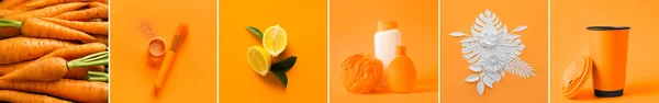 Collage Photos Orange Colors — Stock Photo, Image
