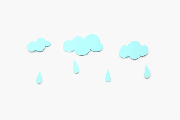 Papieren Wolken Met Regendruppels Witte Achtergrond Weersverwachting — Stockfoto