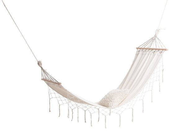 Cozy hammock with cushion isolated on white background