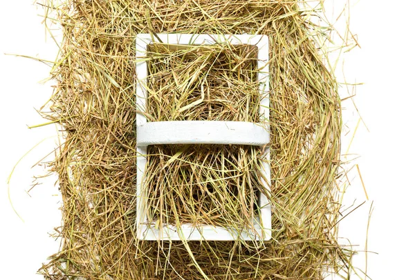 Straw Wooden Basket White Background — Stock Photo, Image